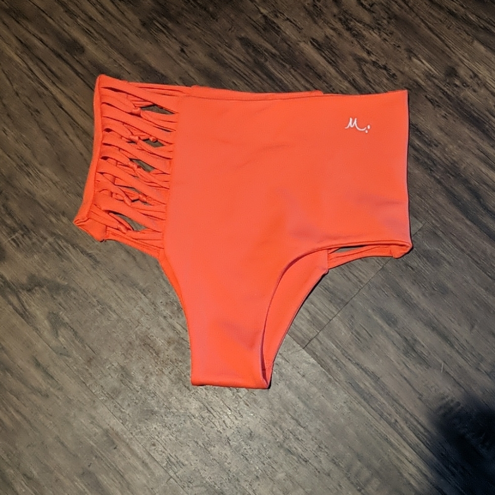 High-Waist Orange Bikini Bottom with Side Cutouts